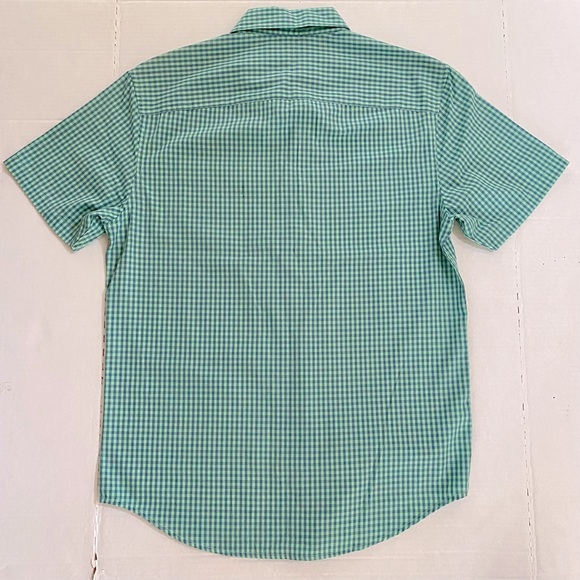 Penguin Men  Collared Shortsleeve button Shirt Mint Green/Light Blue Checked - Picture 2 of 6